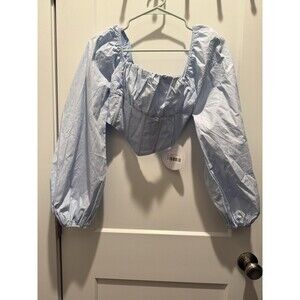 NWT Princess Polly M/L  Blue Corset Top Long Puff Sleeve